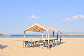 beach with umbrella