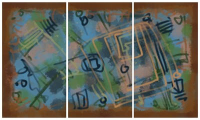 Modern interior triptych. The picture is painted by hand on a tablet