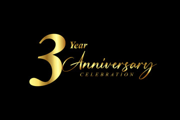 3 year Anniversary celebration. Gold luxury banner vector illustration.
