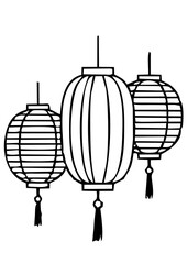 Vector black and white paper lanterns icon, minimalist style, festive decoration illustration