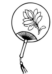 Vector black and white national fan icon, minimalist style, traditional cultural illustration