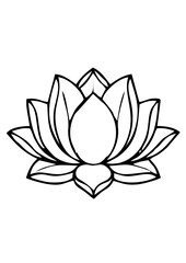 Vector black and white open lotus flower icon, minimalist style, spiritual and natural symbol illustration