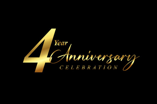4 year Anniversary celebration. Gold luxury banner vector illustration.