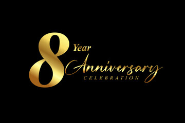 8 year Anniversary celebration. Gold luxury banner vector illustration.