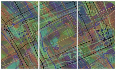 Fototapeta premium Modern interior triptych. The picture is painted by hand on a tablet