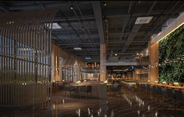 3d render coffee shop restaurant cafe interior