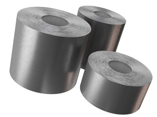 Product of engineering construction. Steel sheets in rolls, isolated on white background