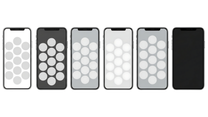 Smartphone Device Mockups with Varying Screen Displays in Different Gray Shades