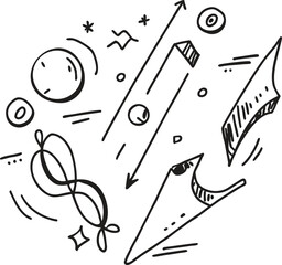 Delicate line art elements abstract composition art supplies tools crafting design elements isolated on transparent background