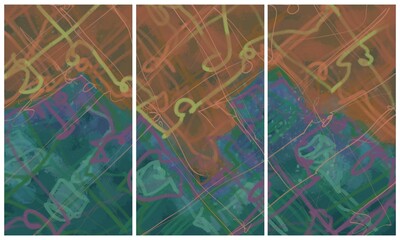 Modern interior triptych. The picture is painted by hand on a tablet