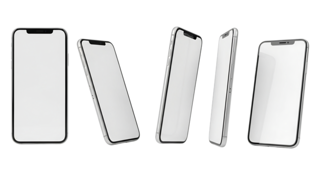 Modern silver smartphones mockup template with blank screen technology concept