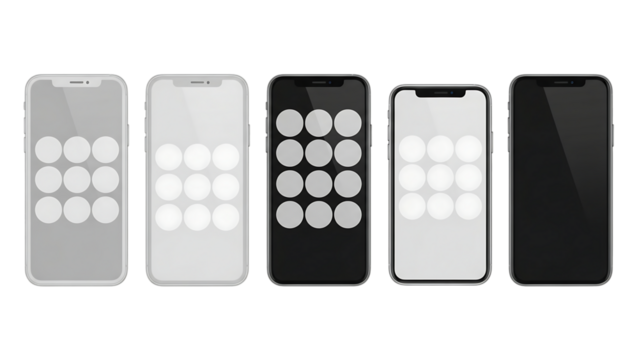 Mockup of modern smartphones with pattern lock screen on black background