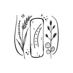 Abstract outline of feminine hygiene product surrounded by delicate botanical elements isolated on transparent background