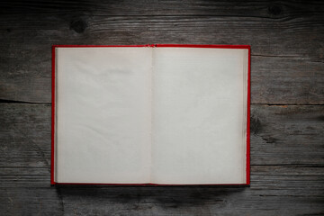 Open Blank Book Pages on Wood