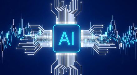 AI Technology Circuit Board Concept with Stock Market Graph Overlay