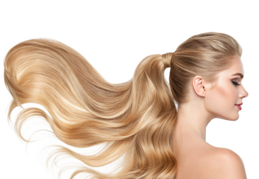 Thick blonde hair on isolated white background