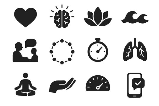 Guided icon supportive vector wellness app meter lotus emotional icons lungs heart
