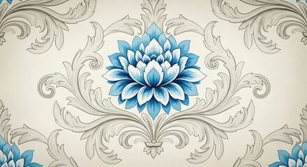 Elegant Blue and White Floral Damask Pattern Background image photo