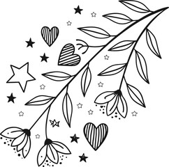 Delicate botanical line art of ginkgo leaves and branch in minimalist style isolated on transparent background