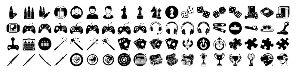 Assortment of game and entertainment icons, including gaming, strategy, and leisure activities