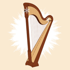 Musical harp with intricate design on light background  