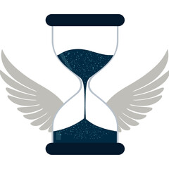 Hourglass with wings symbolizing time and freedom in modern design  