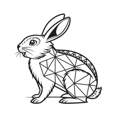 Stylized geometric rabbit silhouette isolated on black for creative design projects isolated on transparent background