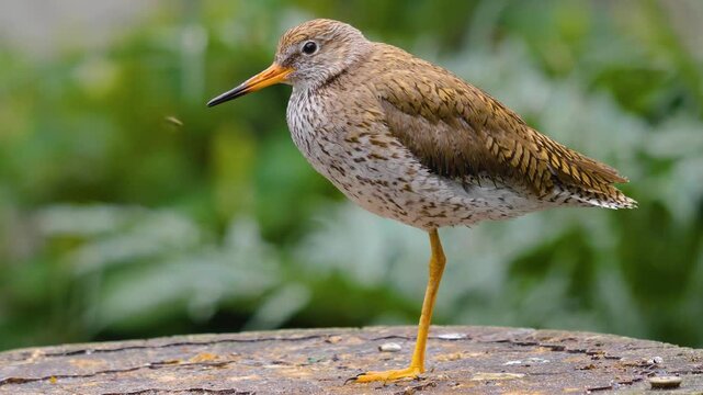 Close up of a wading bird standing ona one leg and looking around on a sunny day