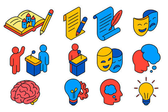 Creative Communication Icons. Isometric vector illustration set Creative Communication Icons: story icon, blog post icon, creative