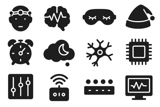 Sleep icon chip nightcap alarm analyzer vector transmitter eeg sensor mask