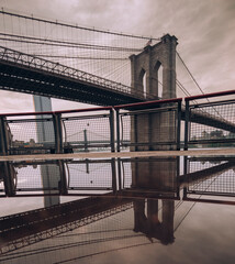 Brooklyn bridge reflection water New York 