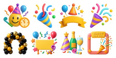 PNG Festive celebration icons collection, element set on transparent background