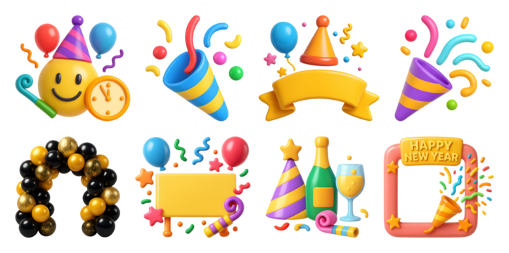 PNG Festive celebration icons collection, element set on transparent background