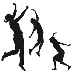 Silhouette of three happy women jumping