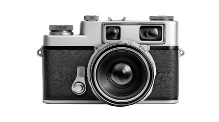 Old camera isolated on white background or transparent png, vintage photographic device with classic lens and body design for capturing memories.