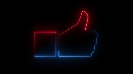 Neon red and blue glowing Like icon futuristic approval, social media success and positive feedback symbol animation on a black background. - Powered by Adobe