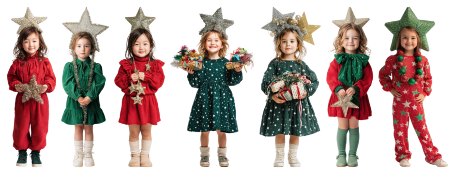 PNG Festive children in holiday attire, element set on transparent background