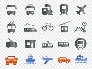Public and Personal Transportation Icons Set for Travel