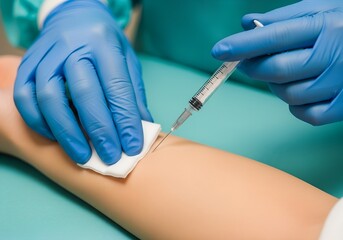 Medical Injection in Arm. Nurse Administering Vaccine or Blood Test with Syringe