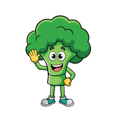Cartoon Broccoli Character Waving Hand Vector