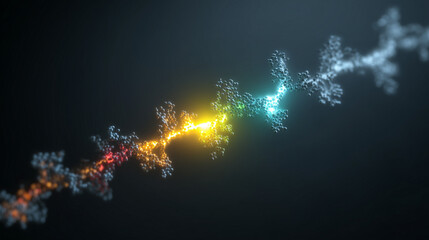 An abstract visualization of a CRISPR-based diagnostic test identifying a target sequence with a glowing signal.