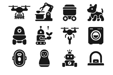 Surveillance cooking modern bot robots vector home delivery icon drone gardening assistant