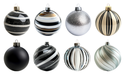 PNG Elegant striped Christmas ornaments, element set on transparent background