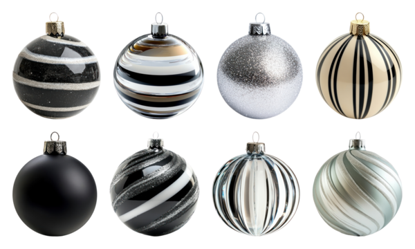 PNG Elegant striped Christmas ornaments, element set on transparent background