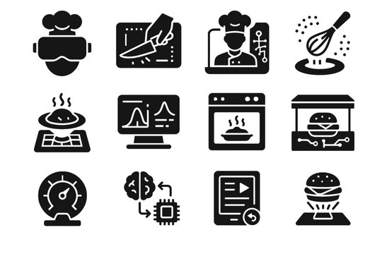 Replay analysis icons immersive module holographic panel vector interface cooking flavor ai