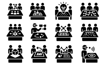 Icons surface holographic update planning collaboration vector team projection desk workspace icon