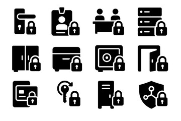 Icons staff office document icon key security room meeting access vector lock
