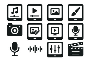 Waveform icon clapperboard gallery drawing vector camera slideshow grid multimedia editor player