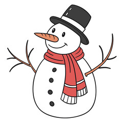 Cheerful snowman with hat and scarf for winter