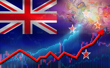 New Zealand economic growth on financial graph. New Zealand financial growth on market graph